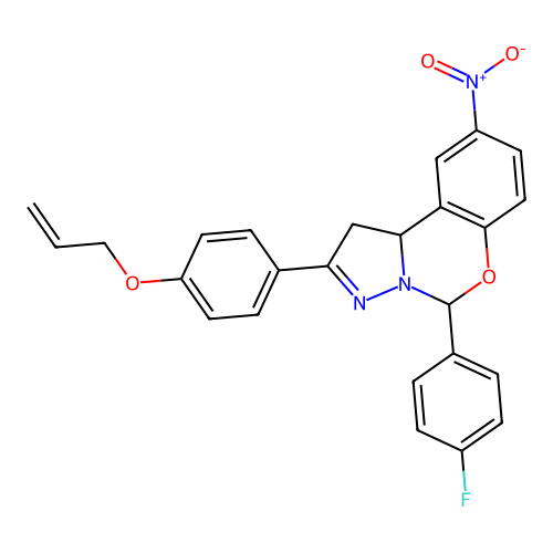2-(4-(allyloxy)phenyl)-5-(4-fluorophenyl)-9-nitro-5,10b-dihydro-1H-benzo[e]pyrazolo[1,5-c][1,3]oxazine structure