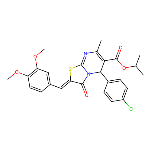 propan-2-yl (2Z)-5-(4-chlorophenyl)-2-(3,4-dimethoxybenzylidene)-7-methyl-3-oxo-2,3-dihydro-5H-[1,3]thiazolo[3,2-a]pyrimidine-6-carboxylate structure