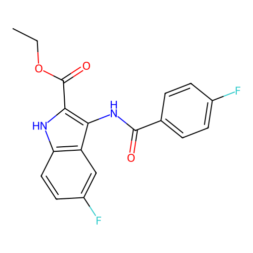 ethyl 5-fluoro-3-{[(4-fluorophenyl)carbonyl]amino}-1H-indole-2-carboxylate structure