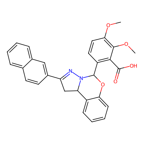2,3-dimethoxy-6-(2-(naphthalen-2-yl)-5,10b-dihydro-1H-benzo[e]pyrazolo[1,5-c][1,3]oxazin-5-yl)benzoic acid structure