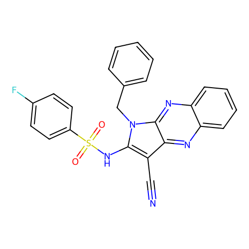 N-(1-benzyl-3-cyano-1H-pyrrolo[2,3-b]quinoxalin-2-yl)-4-fluorobenzenesulfonamide structure