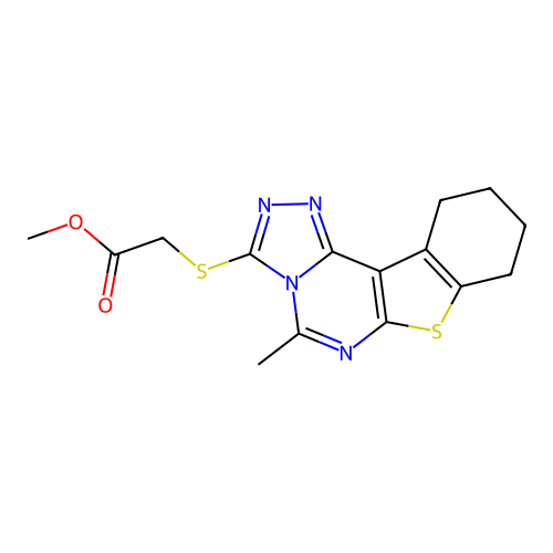 methyl [(5-methyl-8,9,10,11-tetrahydro[1]benzothieno[3,2-e][1,2,4]triazolo[4,3-c]pyrimidin-3-yl)sulfanyl]acetate structure