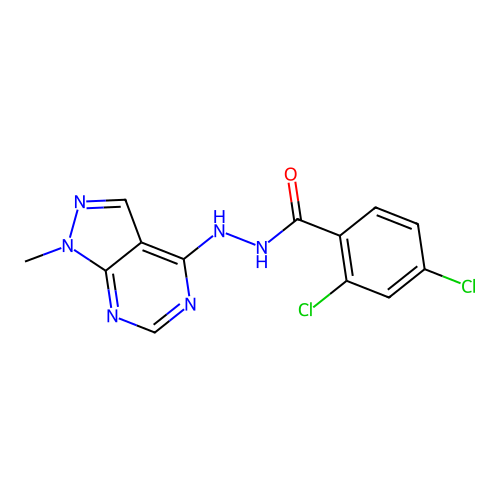 2,4-dichloro-N'-(1-methyl-1H-pyrazolo[3,4-d]pyrimidin-4-yl)benzohydrazide structure