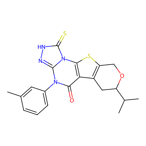 7-isopropyl-1-mercapto-4-(m-tolyl)-6,7-dihydro-4H-pyrano[4',3':4,5]thieno[3,2-e][1,2,4]triazolo[4,3-a]pyrimidin-5(9H)-one structure