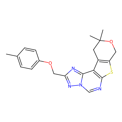 10,10-dimethyl-2-((p-tolyloxy)methyl)-10,11-dihydro-8H-pyrano[4',3':4,5]thieno[3,2-e][1,2,4]triazolo[1,5-c]pyrimidine structure