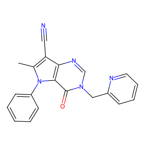 6-methyl-4-oxo-5-phenyl-3-(pyridin-2-ylmethyl)-4,5-dihydro-3H-pyrrolo[3,2-d]pyrimidine-7-carbonitrile structure