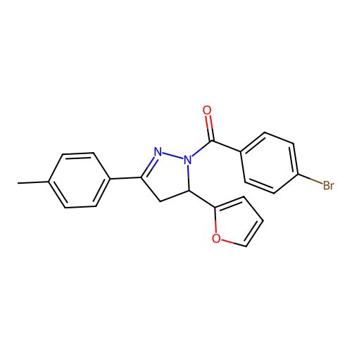 (4-bromophenyl)(5-(furan-2-yl)-3-(p-tolyl)-4,5-dihydro-1H-pyrazol-1-yl)methanone structure
