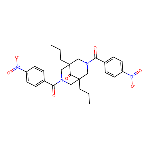 3,7-Bis[(4-nitrophenyl)carbonyl]-1,5-dipropyl-3,7-diazabicyclo[3.3.1]nonan-9-one structure