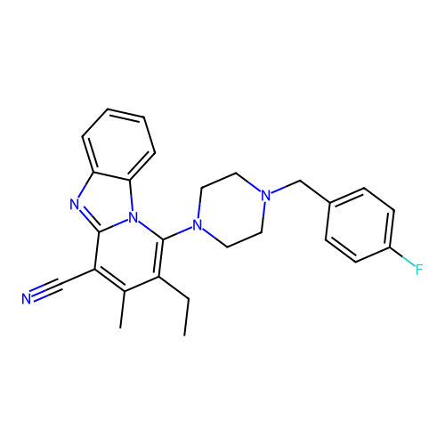 2-ethyl-1-(4-(4-fluorobenzyl)piperazin-1-yl)-3-methylbenzo[4,5]imidazo[1,2-a]pyridine-4-carbonitrile structure