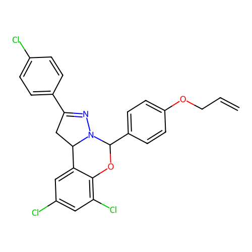5-(4-(allyloxy)phenyl)-7,9-dichloro-2-(4-chlorophenyl)-5,10b-dihydro-1H-benzo[e]pyrazolo[1,5-c][1,3]oxazine structure