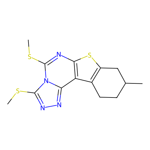 9-methyl-3,5-bis(methylsulfanyl)-8,9,10,11-tetrahydro[1]benzothieno[3,2-e][1,2,4]triazolo[4,3-c]pyrimidine structure