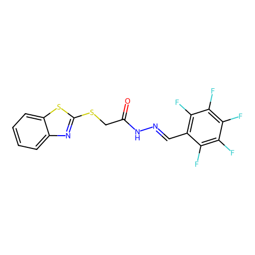 (E)-2-(benzo[d]thiazol-2-ylthio)-N'-((perfluorophenyl)methylene)acetohydrazide structure