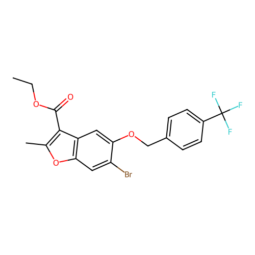 ethyl 6-bromo-2-methyl-5-((4-(trifluoromethyl)benzyl)oxy)benzofuran-3-carboxylate structure