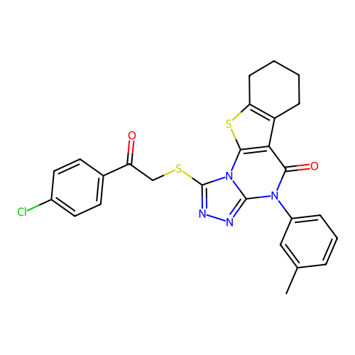 1-((2-(4-chlorophenyl)-2-oxoethyl)thio)-4-(m-tolyl)-6,7,8,9-tetrahydrobenzo[4,5]thieno[3,2-e][1,2,4]triazolo[4,3-a]pyrimidin-5(4H)-one structure
