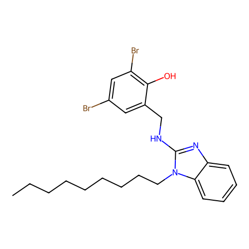 2,4-dibromo-6-(((1-nonyl-1H-benzo[d]imidazol-2-yl)amino)methyl)phenol structure