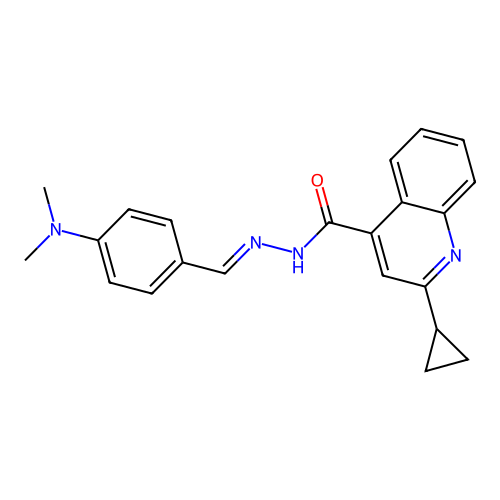 (E)-2-cyclopropyl-N'-(4-(dimethylamino)benzylidene)quinoline-4-carbohydrazide structure