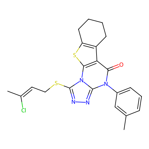 (Z)-1-((3-chlorobut-2-en-1-yl)thio)-4-(m-tolyl)-6,7,8,9-tetrahydrobenzo[4,5]thieno[3,2-e][1,2,4]triazolo[4,3-a]pyrimidin-5(4H)-one structure