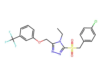 3-[(4-chlorophenyl)methylsulfonyl]-4-ethyl-5-[[3-(trifluoromethyl)phenoxy]methyl]-1,2,4-triazole structure