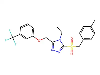 4-ethyl-3-[(4-methylphenyl)methylsulfonyl]-5-[[3-(trifluoromethyl)phenoxy]methyl]-1,2,4-triazole structure
