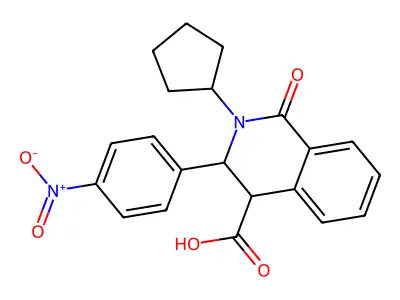 2-cyclopentyl-3-(4-nitrophenyl)-1-oxo-1,2,3,4-tetrahydro-4-isoquinolinecarboxylic acid structure