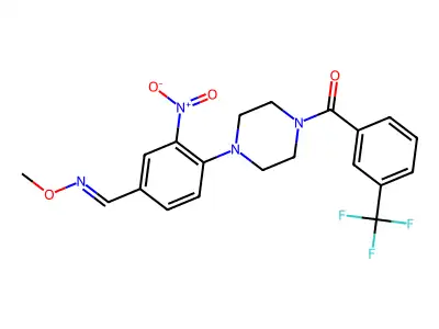 3-nitro-4-{4-[3-(trifluoromethyl)benzoyl]piperazino}benzenecarbaldehyde O-methyloxime structure