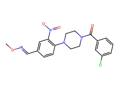 4-[4-(3-chlorobenzoyl)piperazino]-3-nitrobenzenecarbaldehyde O-methyloxime structure