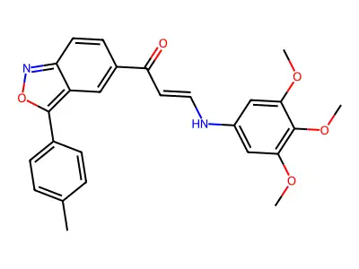 1-[3-(4-methylphenyl)-2,1-benzoxazol-5-yl]-3-(3,4,5-trimethoxyanilino)prop-2-en-1-one structure