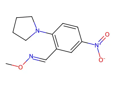 5-nitro-2-(1-pyrrolidinyl)benzenecarbaldehyde O-methyloxime structure