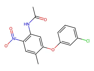 N-[5-(3-chlorophenoxy)-4-methyl-2-nitrophenyl]acetamide structure