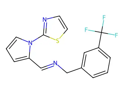 N-{(E)-[1-(1,3-thiazol-2-yl)-1H-pyrrol-2-yl]methylidene}[3-(trifluoromethyl)phenyl]methanamine structure