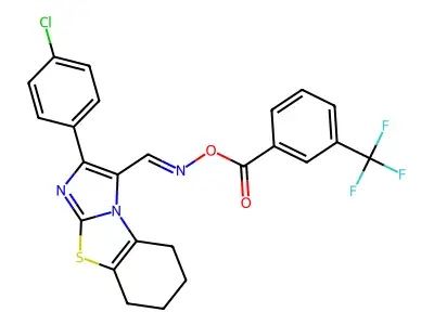[[2-(4-chlorophenyl)-5,6,7,8-tetrahydroimidazo[2,1-b][1,3]benzothiazol-1-yl]methylideneamino] 3-(trifluoromethyl)benzoate structure