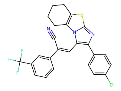 (Z)-3-[2-(4-chlorophenyl)-5,6,7,8-tetrahydroimidazo[2,1-b][1,3]benzothiazol-3-yl]-2-[3-(trifluoromethyl)phenyl]-2-propenenitrile structure