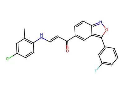 3-(4-chloro-2-methylanilino)-1-[3-(3-fluorophenyl)-2,1-benzoxazol-5-yl]prop-2-en-1-one structure