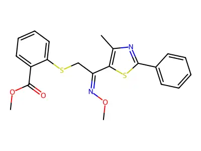 Methyl 2-[2-methoxyimino-2-(4-methyl-2-phenyl-1,3-thiazol-5-yl)ethyl]sulfanylbenzoate structure