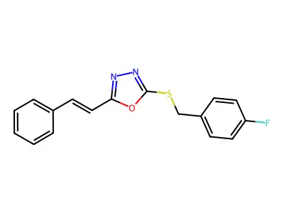 2-[(4-Fluorophenyl)methylsulfanyl]-5-(2-phenylethenyl)-1,3,4-oxadiazole structure