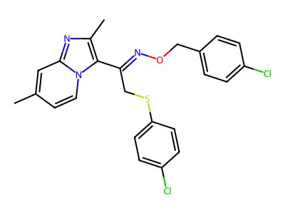 2-[(4-chlorophenyl)sulfanyl]-1-(2,7-dimethylimidazo[1,2-a]pyridin-3-yl)-1-ethanone O-(4-chlorobenzyl)oxime structure