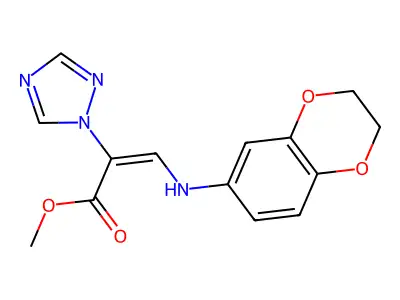 methyl (E)-3-(2,3-dihydro-1,4-benzodioxin-6-ylamino)-2-(1H-1,2,4-triazol-1-yl)-2-propenoate structure