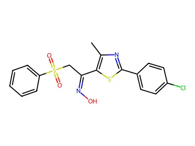 N-[2-(benzenesulfonyl)-1-[2-(4-chlorophenyl)-4-methyl-1,3-thiazol-5-yl]ethylidene]hydroxylamine structure