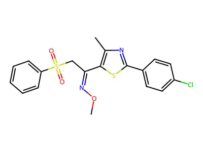 2-(benzenesulfonyl)-1-[2-(4-chlorophenyl)-4-methyl-1,3-thiazol-5-yl]-N-methoxyethanimine structure