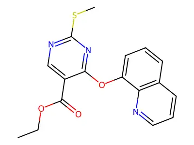 Ethyl 2-(methylsulfanyl)-4-(8-quinolinyloxy)-5-pyrimidinecarboxylate structure