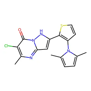 6-chloro-2-[3-(2,5-dimethyl-1H-pyrrol-1-yl)-2-thienyl]-5-methylpyrazolo[1,5-a]pyrimidin-7-ol structure