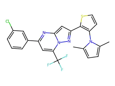 5-(3-chlorophenyl)-2-[3-(2,5-dimethyl-1H-pyrrol-1-yl)-2-thienyl]-7-(trifluoromethyl)pyrazolo[1,5-a]pyrimidine structure