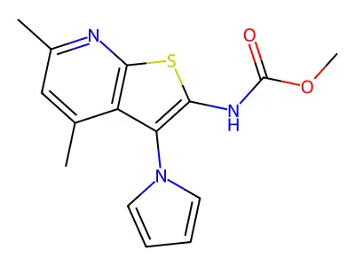 methyl N-[4,6-dimethyl-3-(1H-pyrrol-1-yl)thieno[2,3-b]pyridin-2-yl]carbamate structure