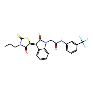 2-[(3Z)-2-oxo-3-(4-oxo-3-propyl-2-thioxo-1,3-thiazolidin-5-ylidene)-2,3-dihydro-1H-indol-1-yl]-N-[3-(trifluoromethyl)phenyl]acetamide structure
