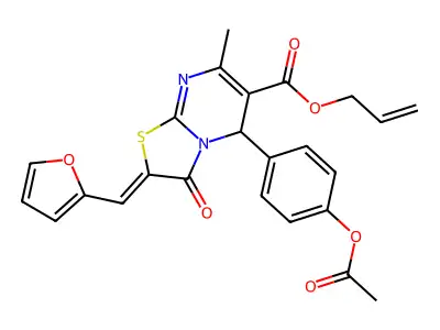 prop-2-en-1-yl (2Z)-5-[4-(acetyloxy)phenyl]-2-(furan-2-ylmethylidene)-7-methyl-3-oxo-2,3-dihydro-5H-[1,3]thiazolo[3,2-a]pyrimidine-6-carboxylate structure