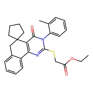 ethyl 2-[3-(2-methylphenyl)-4-oxospiro[6H-benzo[h]quinazoline-5,1'-cyclopentane]-2-yl]sulfanylacetate structure