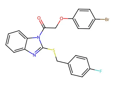 2-(4-bromophenoxy)-1-[2-[(4-fluorophenyl)methylsulfanyl]benzimidazol-1-yl]ethanone structure