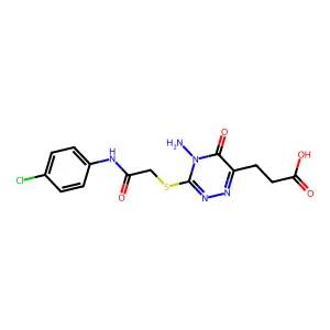3-(4-amino-3-((2-((4-chlorophenyl)amino)-2-oxoethyl)thio)-5-oxo-4,5-dihydro-1,2,4-triazin-6-yl)propanoic acid structure