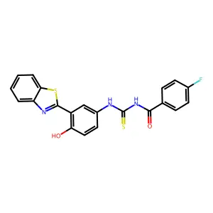 N-((3-(benzo[d]thiazol-2-yl)-4-hydroxyphenyl)carbamothioyl)-4-fluorobenzamide structure