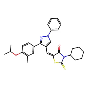 (5Z)-3-CYCLOHEXYL-5-{[3-(4-ISOPROPOXY-3-METHYLPHENYL)-1-PHENYL-1H-PYRAZOL-4-YL]METHYLENE}-2-THIOXO-1,3-THIAZOLIDIN-4-ONE structure